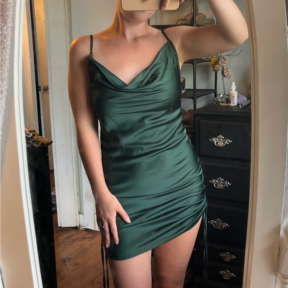 Small Pacsun Kendall & Kylie Green Satin Cowl Neck Top Dress NWT
